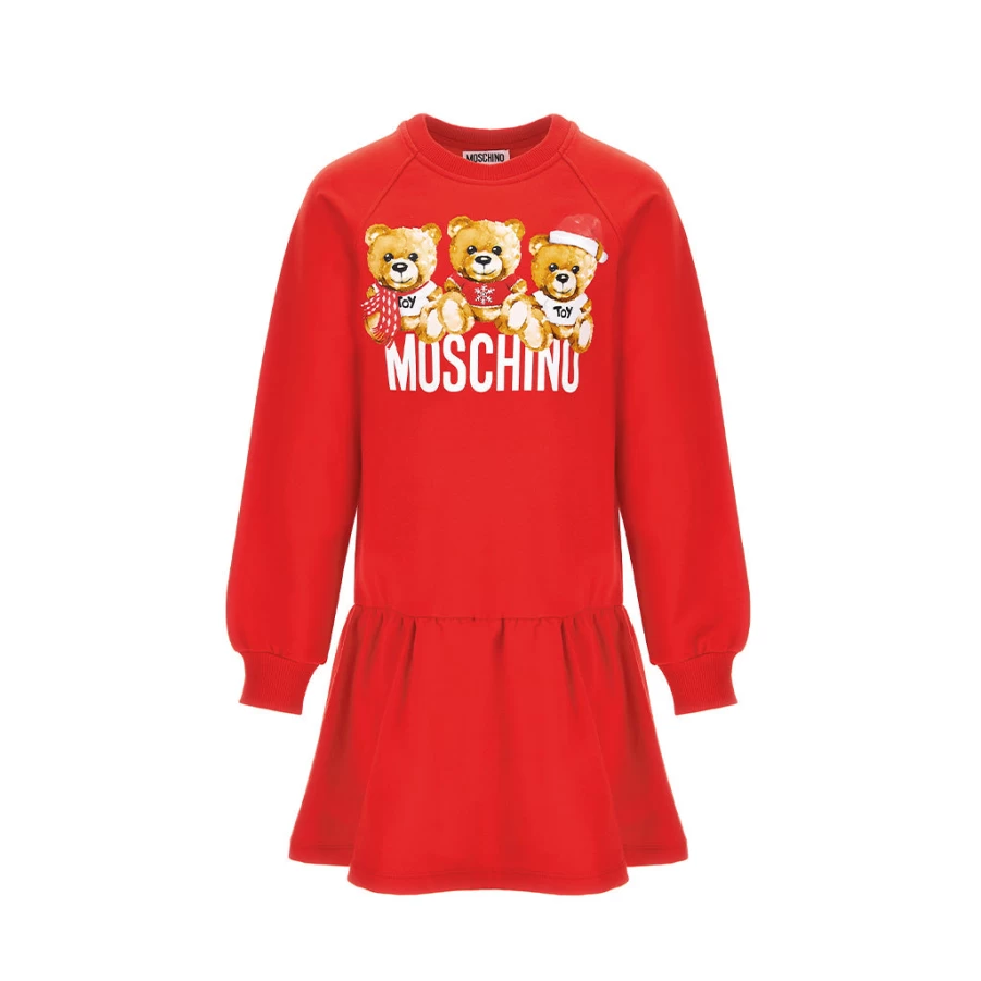 KIDS21 Red Fleece Bear Dress for Kids - Soft & Cozy Teddy Bear Print Outfit