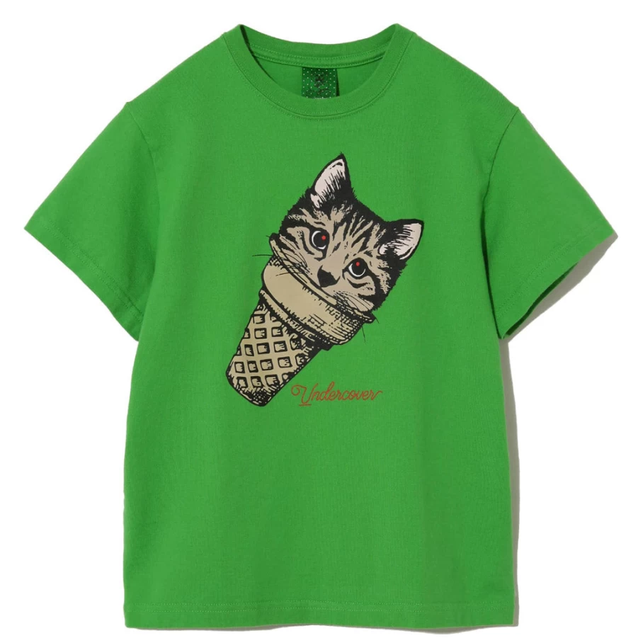 "KIDS21 Green Cat In Cone Funny Animal T-Shirt for Kids"