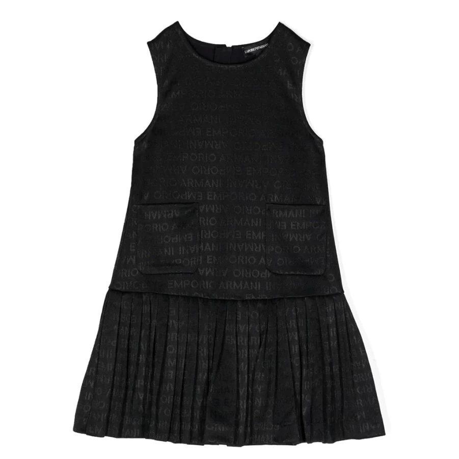 KIDS21 Black Monogram Logo Jacquard Viscose Dress for Kids