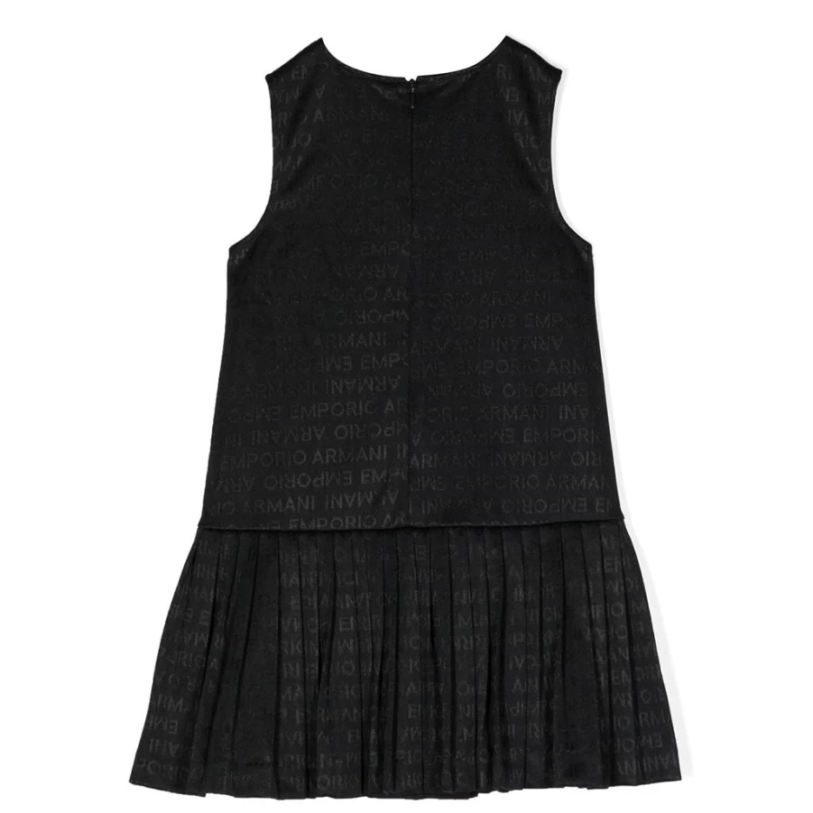 KIDS21 Black Monogram Logo Jacquard Viscose Dress for Kids