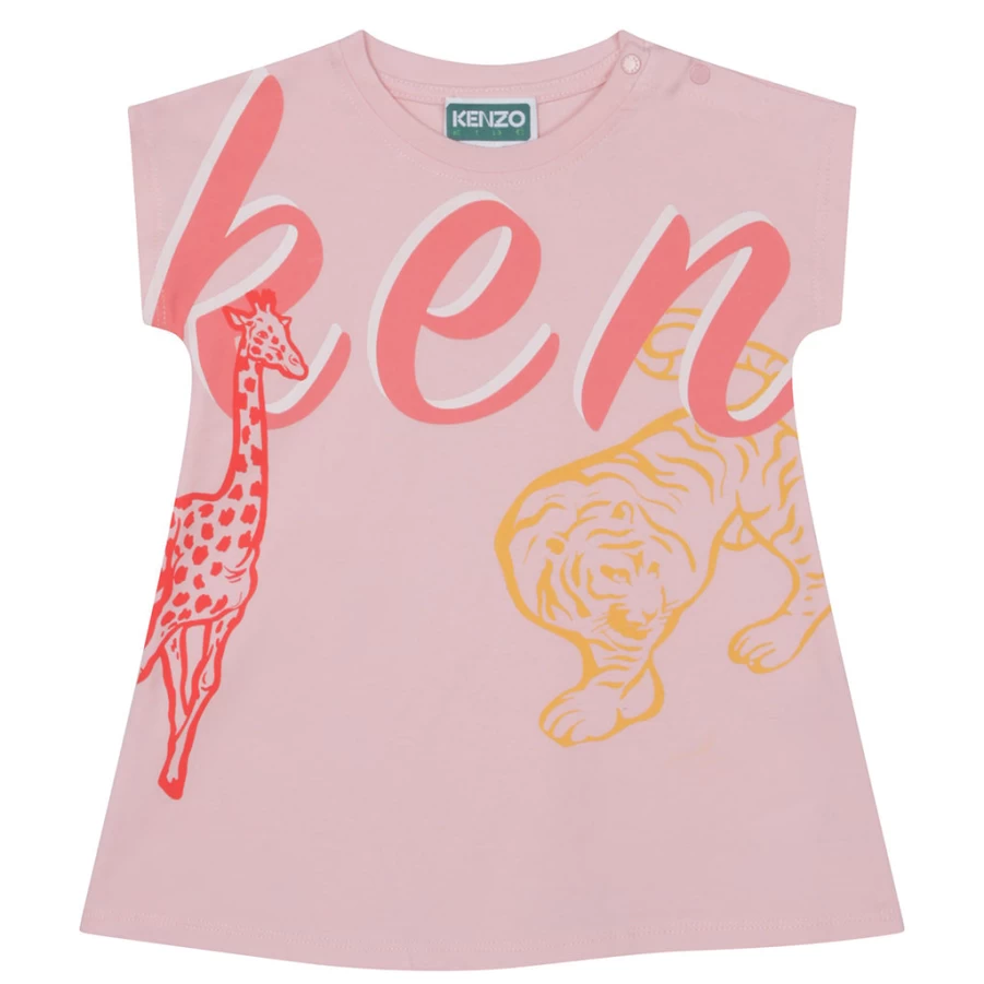 KIDS21 Pink Iconic Logo Print Jersey Dress for Kids - Stylish & Comfortable