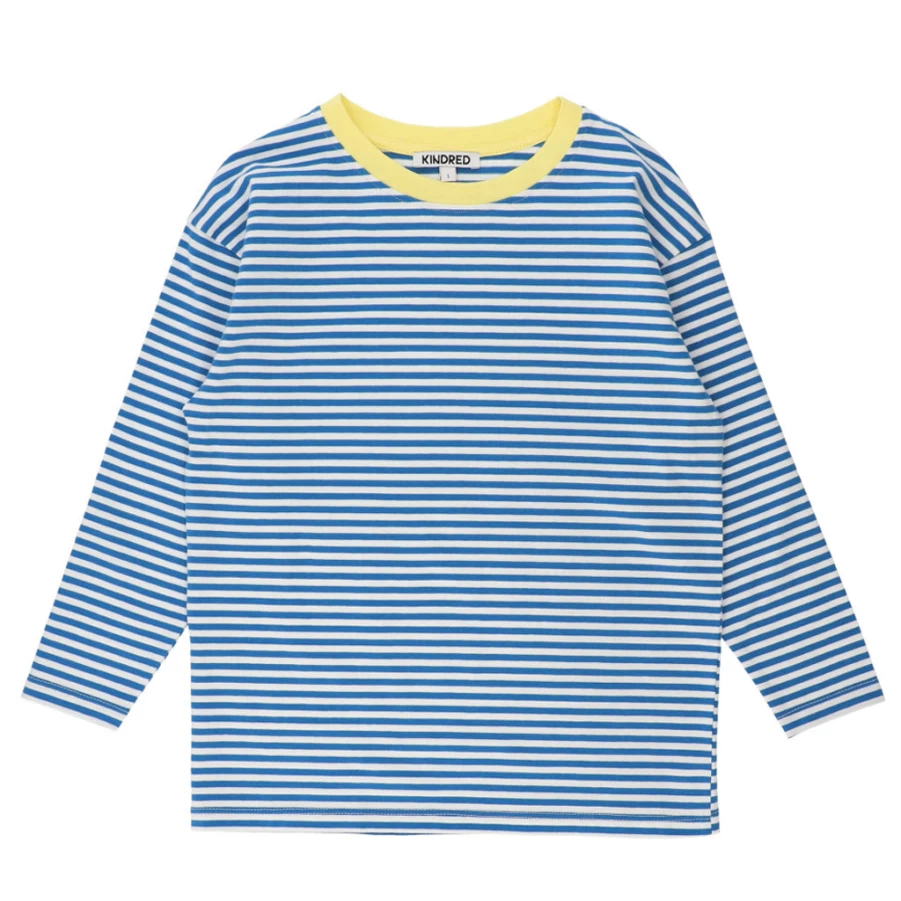 "KIDS21 Blue Contrast-Trim Striped T-Shirt for Kids"