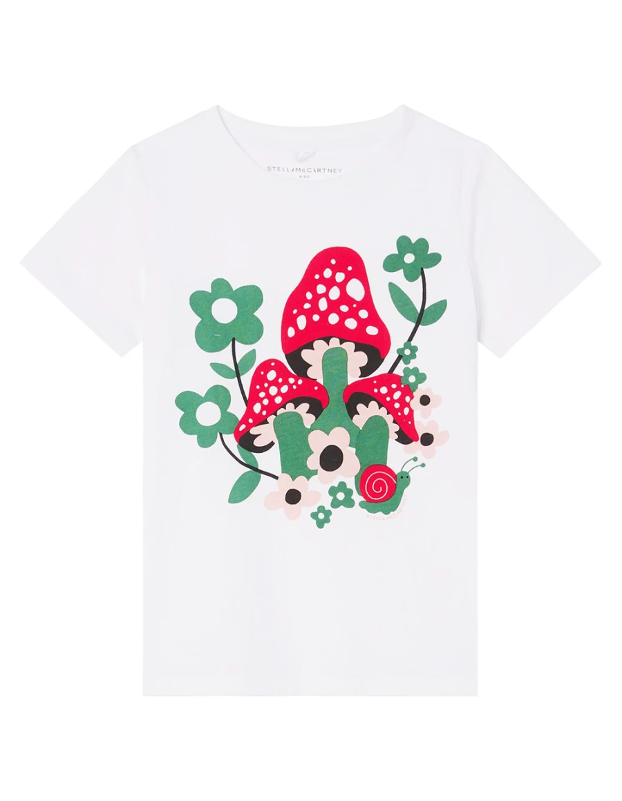 "KIDS21 White Mushroom Print T-Shirt for Kids - Soft Cotton Graphic Tee"