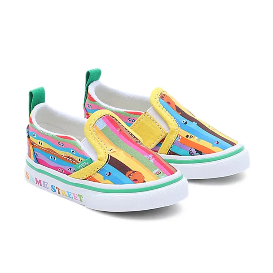 KIDS21 Multi-Colored Slip-On Sneakers Featuring Sesame Street Characters - Vans Style Kids Shoes