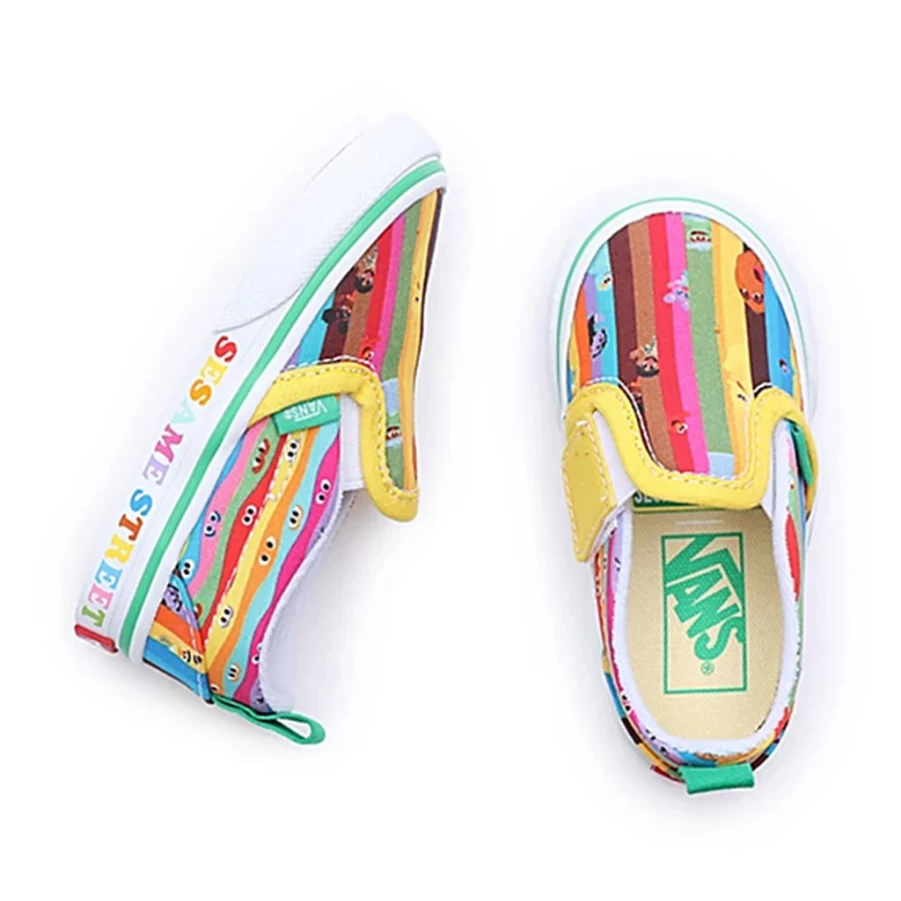 KIDS21 Multi-Colored Slip-On Sneakers Featuring Sesame Street Characters - Vans Style Kids Shoes