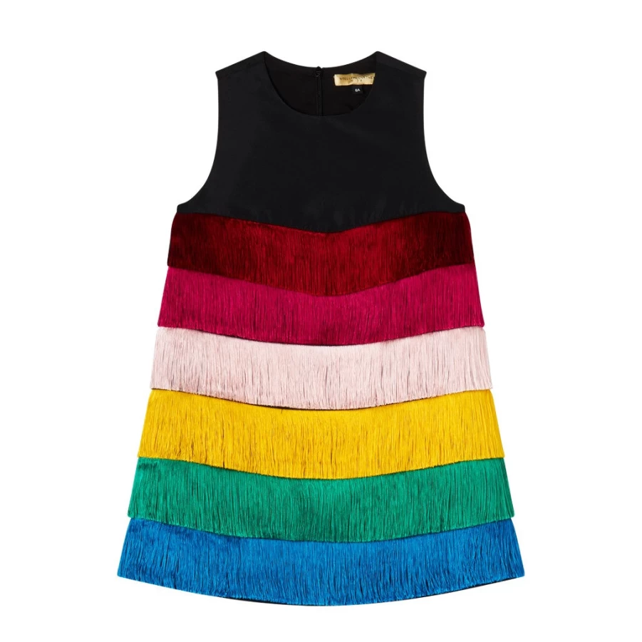 KIDS21 Multi-Colored Fringed Taffeta Dress for Kids - Elegant Party Wear