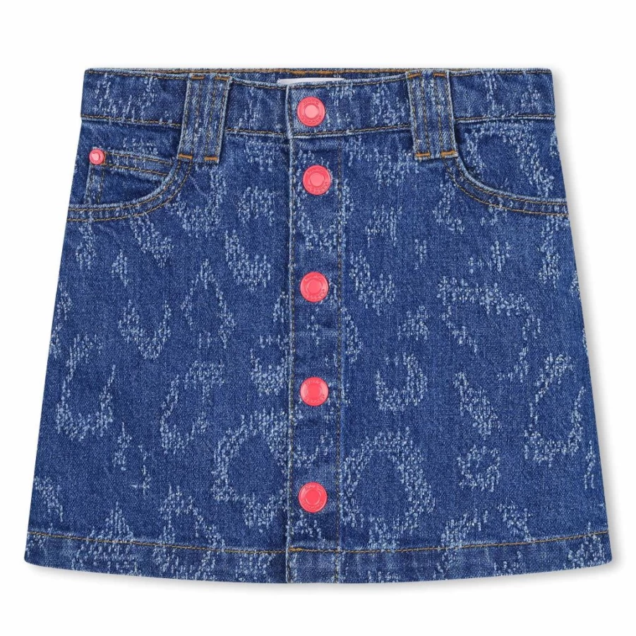 KIDS21 Cheetah Print Laser Cut Denim Skirt for Women - Indigo Blue Distressed Jeans Skirt with Animal Pattern