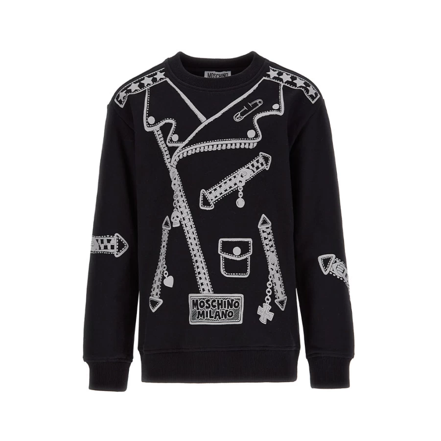 "KIDS21 Black Biker Jacket Print Sweatshirt for Kids - Stylish Motorcycle-Inspired Pullover"