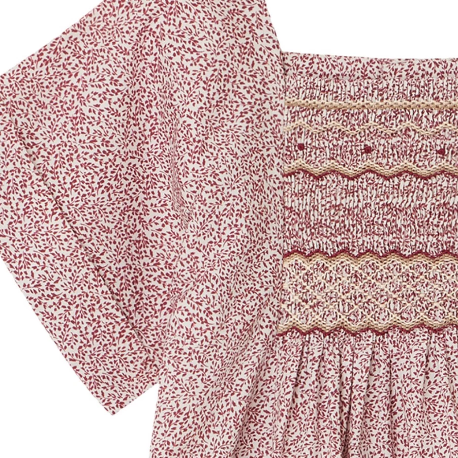 KIDS21 Burgundy Smocked Paysanne Dress for Girls