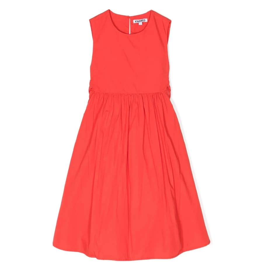 "KIDS21 Red Cotton Dress with Bow Detail - Elegant Girls' Fashion"