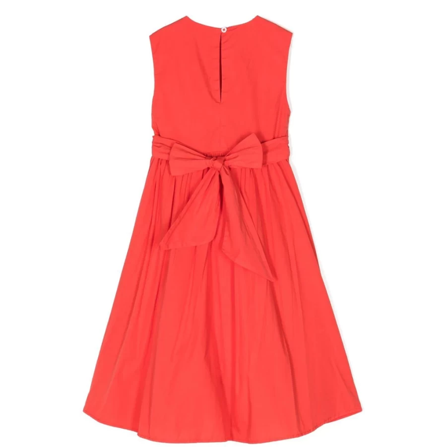 "KIDS21 Red Cotton Dress with Bow Detail - Elegant Girls' Fashion"
