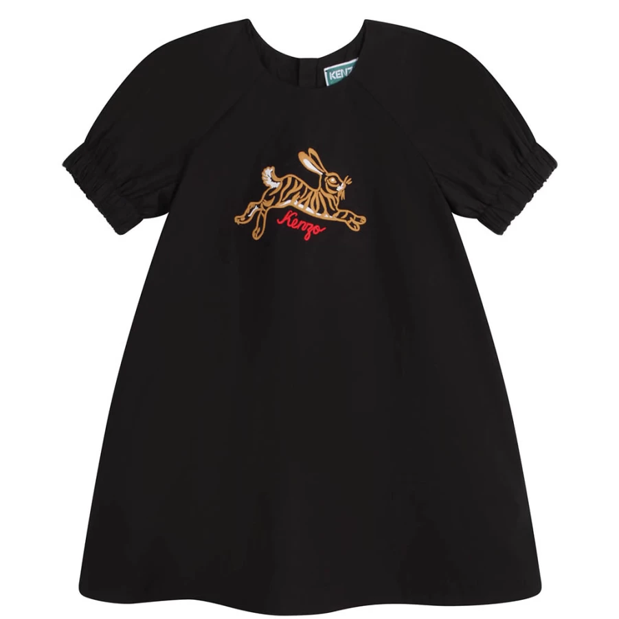 KIDS21 Black Rabbit Print Poplin Dress for Kids - Stylish and Comfortable