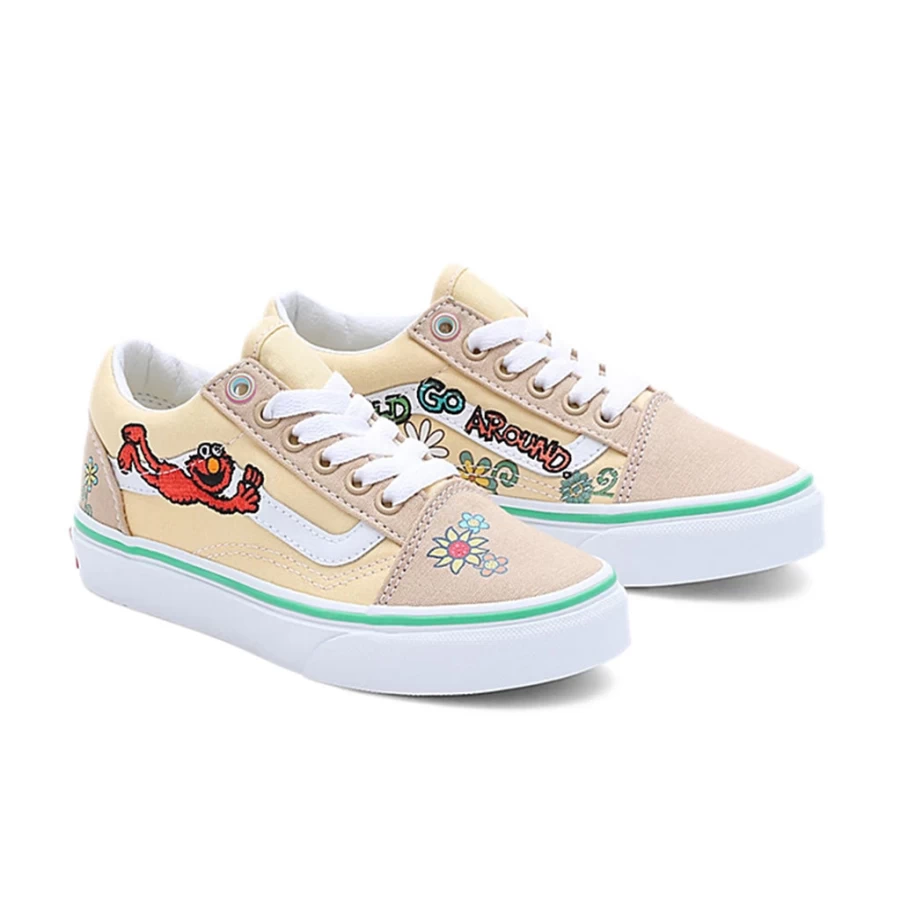KIDS21 Beige Old Skool Shoes Inspired by Vans X Sesame Street Collab for Kids