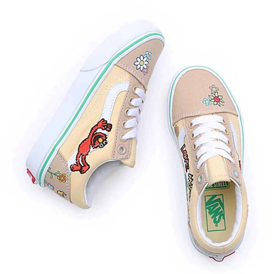 KIDS21 Beige Old Skool Shoes Inspired by Vans X Sesame Street Collab for Kids