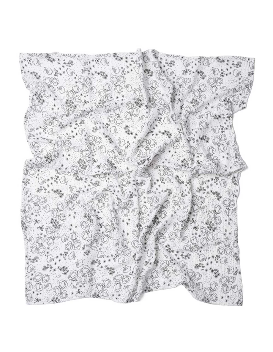 KIDS21 Organic Muslin Baby Swaddle Blanket - Soft White Bunny Design for Newborns