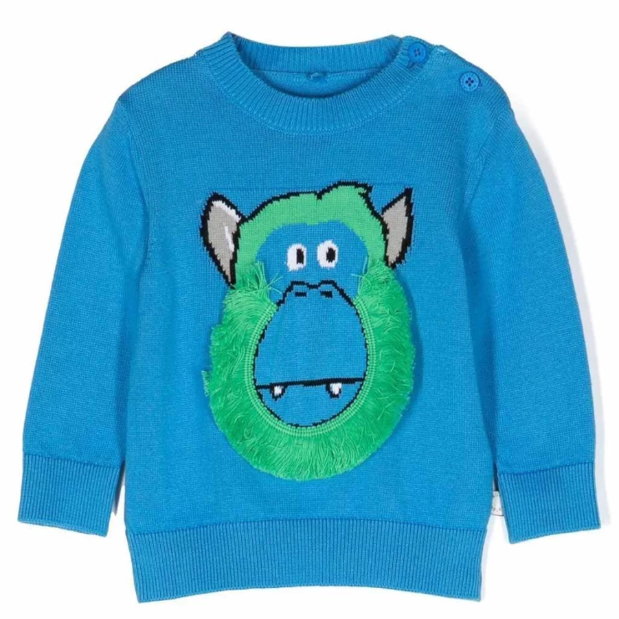 "KIDS21 Blue Monkey Knit Sweater for Kids - Cute Animal Design Pullover"