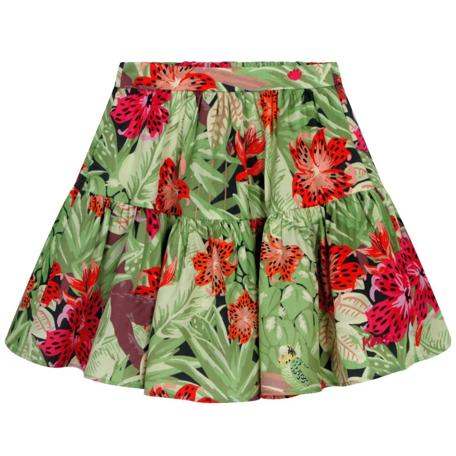 KIDS21 Multi-Colored Floral Print Flared Skirt for Girls - Stylish Greenhouse Design