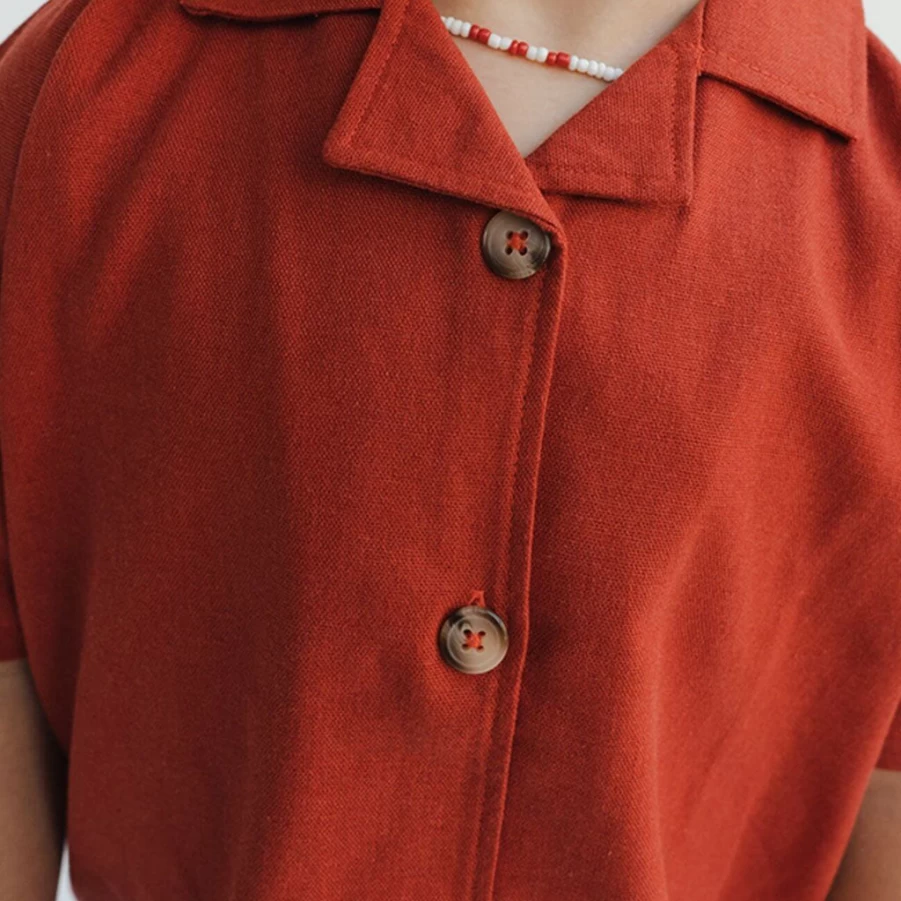 KIDS21 Red Air Linen Shirt for Kids - Breathable & Comfortable Summer Top