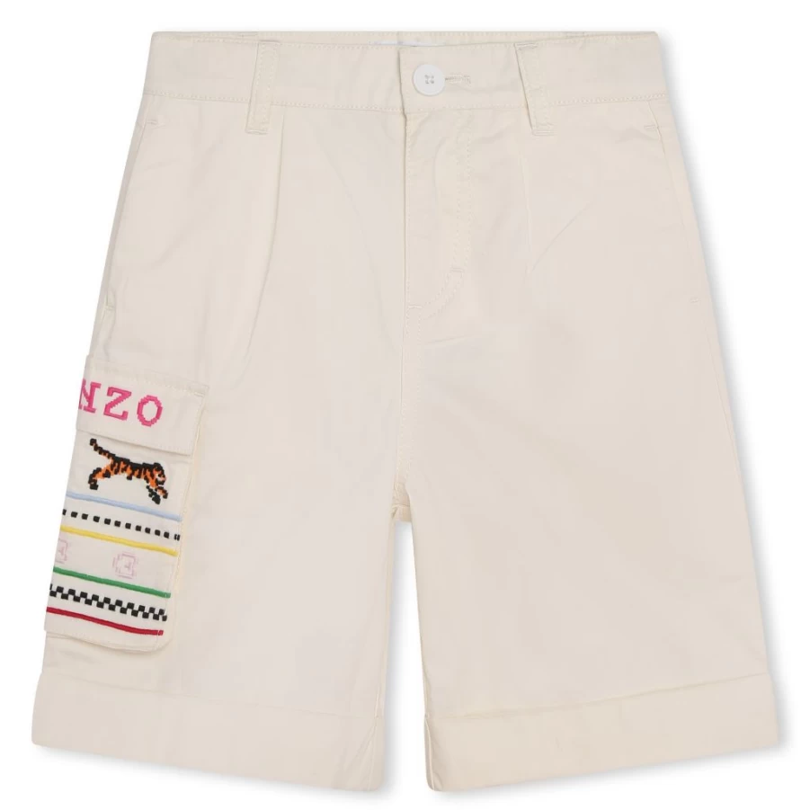 KIDS21 Ivory Embroidered Pocket Bermuda Shorts for Kids - Comfortable & Stylish