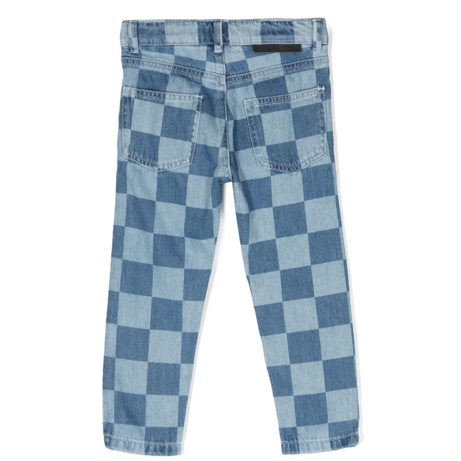 "KIDS21 Light Blue Denim Checkered Trousers for Kids"