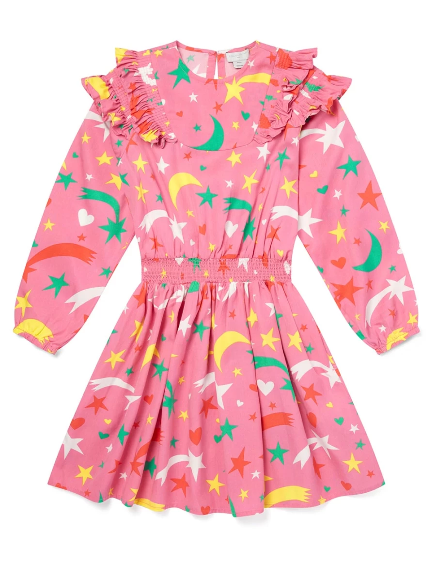 KIDS21 Dark Pink Shooting Stars Dress for Girls - Elegant Celestial Print Party Wear