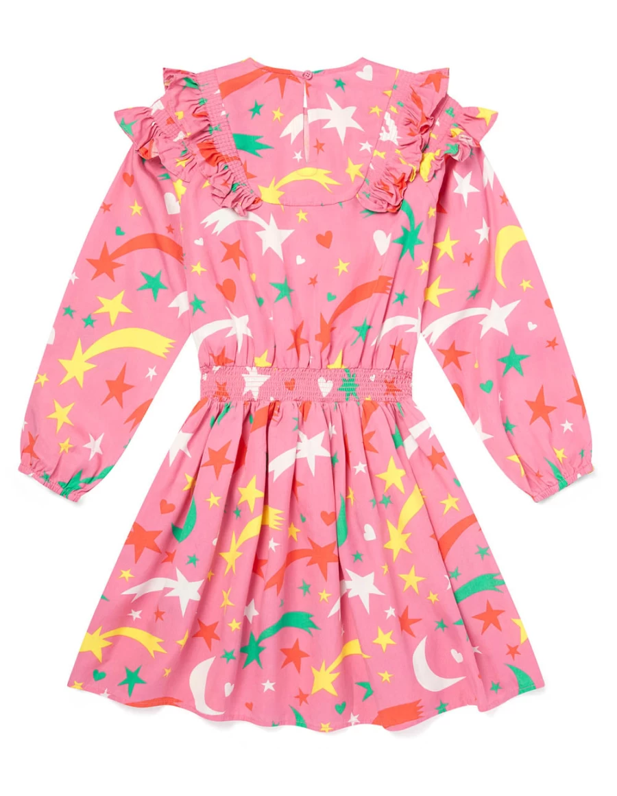 KIDS21 Dark Pink Shooting Stars Dress for Girls - Elegant Celestial Print Party Wear