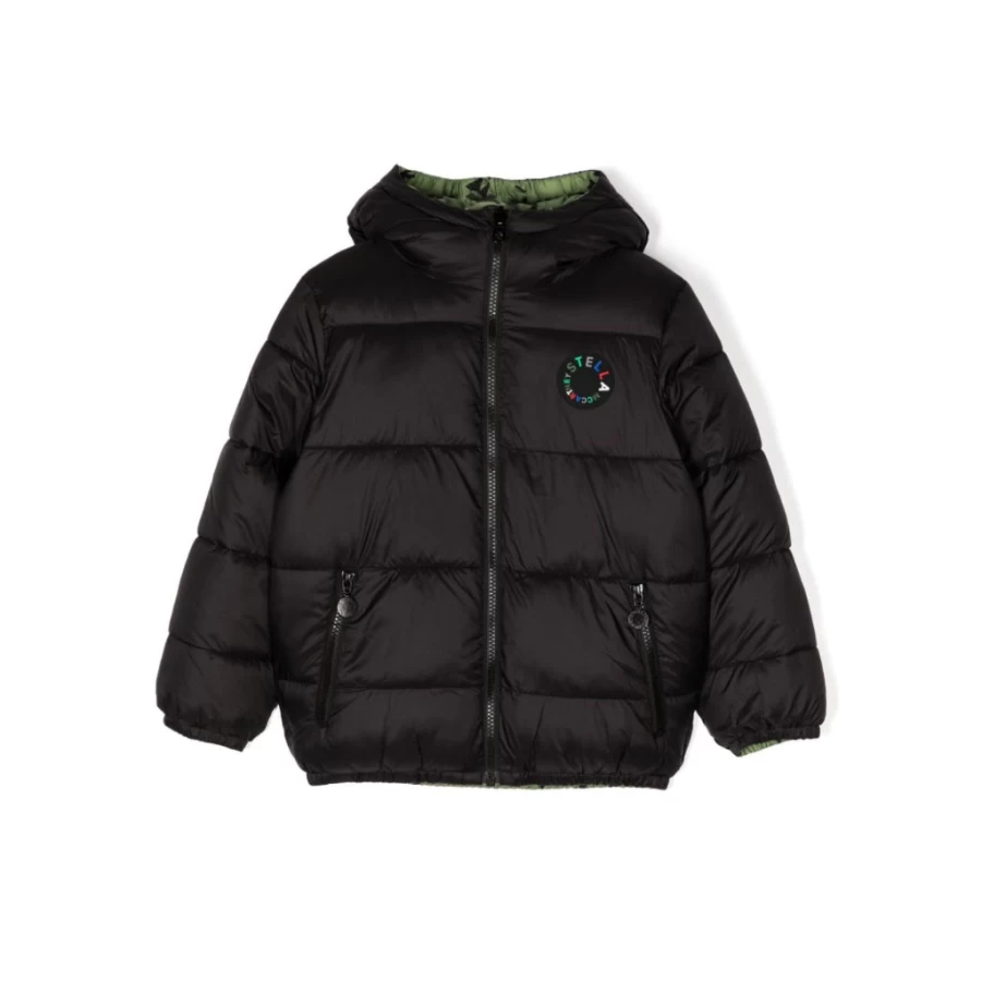 KIDS21 Black Graphic Logo Puffer Jacket for Kids - Stylish Winter Coat