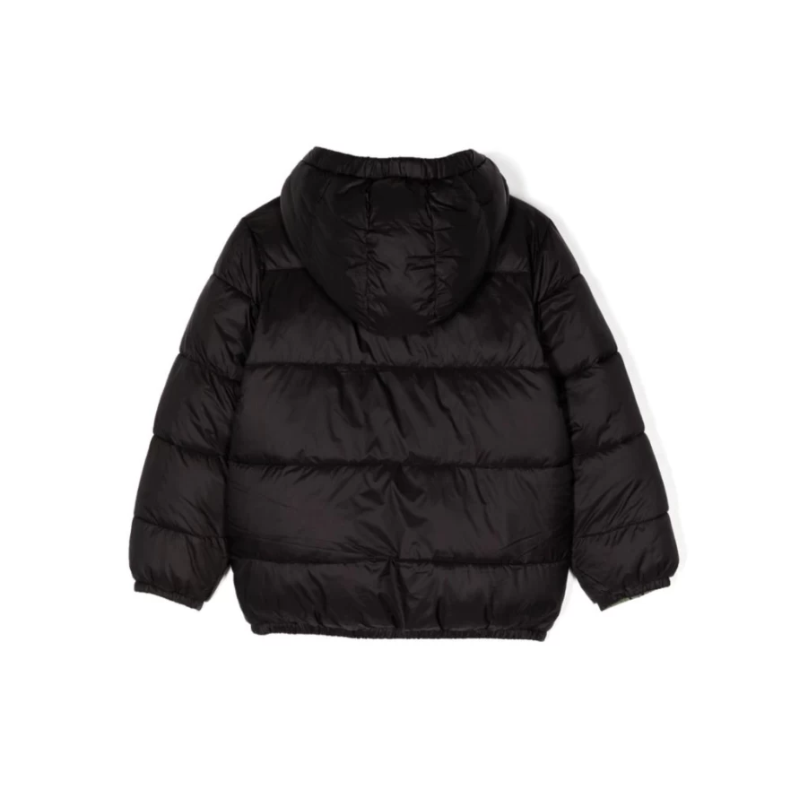 KIDS21 Black Graphic Logo Puffer Jacket for Kids - Stylish Winter Coat