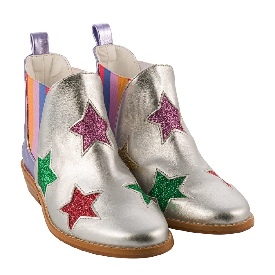 KIDS21 Silver Stars Chelsea Boots for Kids - Fashionable Shiny Ankle Boots
