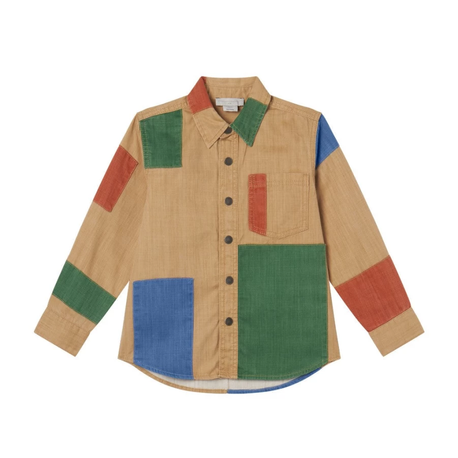 "KIDS21 Beige Patchwork Shirt for Kids – Stylish & Comfortable"