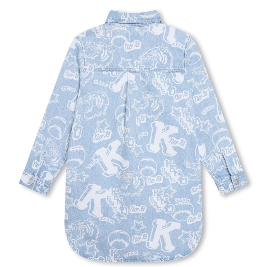 "KIDS21 Light Blue Denim Baseball Print Dress for Kids"