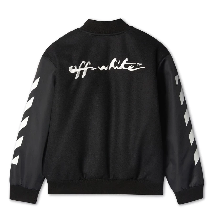 KIDS21 Black OW Patch Nylon Varsity Jacket for Men & Women - Retro Streetwear Style