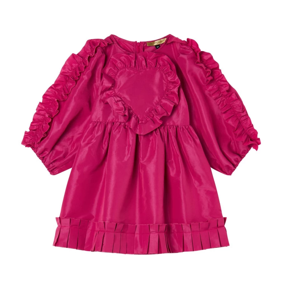 KIDS21 Fuchsia Heart Print Taffeta Dress for Girls | Elegant Party Wear