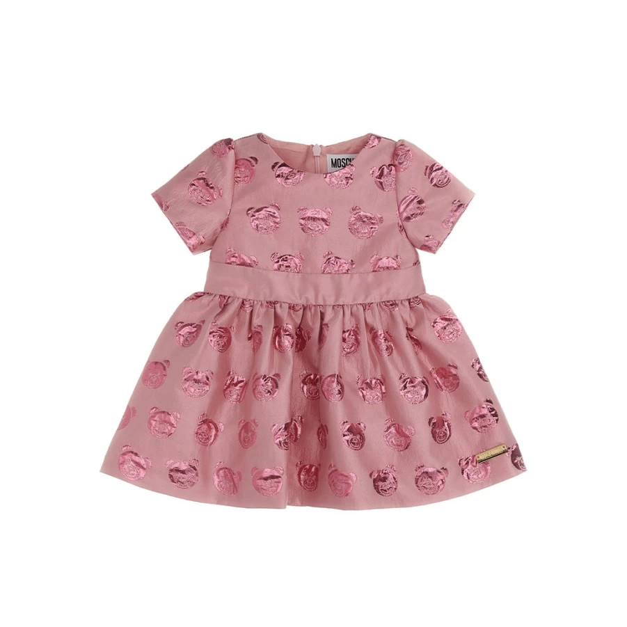 "KIDS21 Pink Bear Print Dress for Kids - Adorable Allover Animal Pattern Dress"