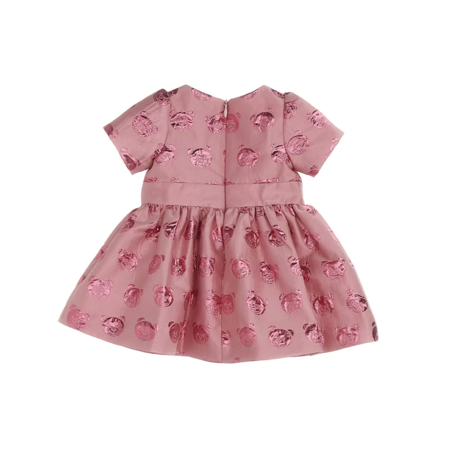 "KIDS21 Pink Bear Print Dress for Kids - Adorable Allover Animal Pattern Dress"