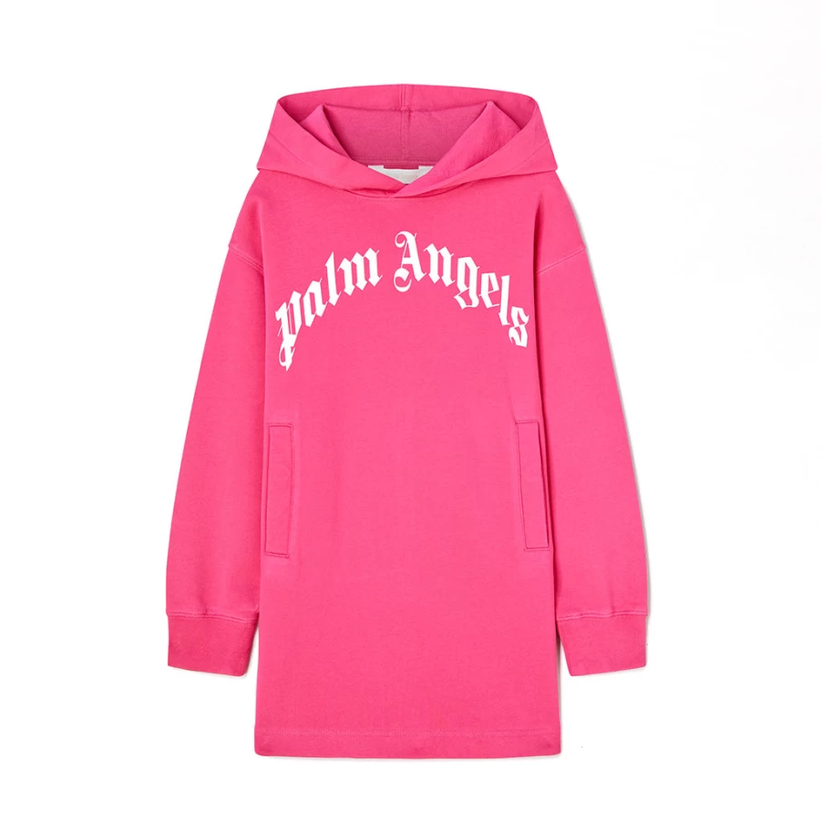 "KIDS21 Fuchsia Classic Curved Logo Hoodie Dress for Kids"