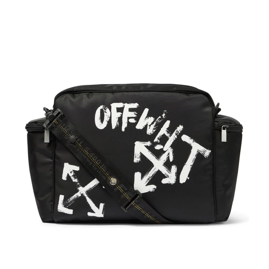 KIDS21 Black Paint Script Diaper Bag - Stylish & Spacious Baby Essentials Backpack