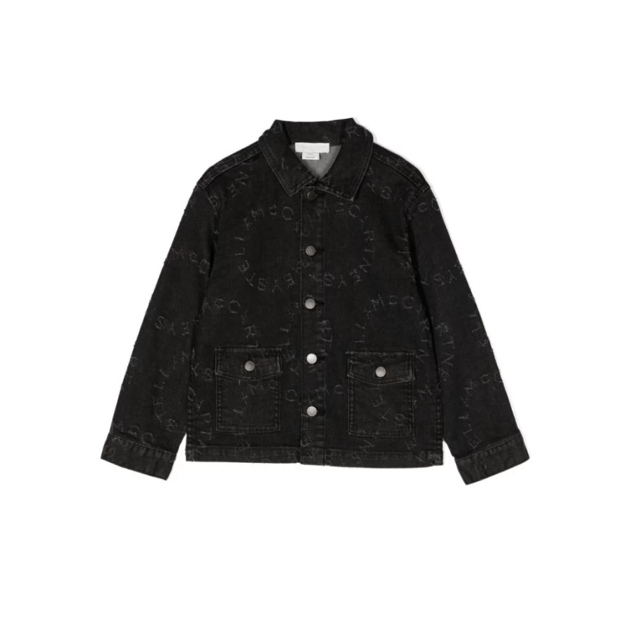 KIDS21 Black Denim Jacket with Graphic Logo for Stylish Outfits