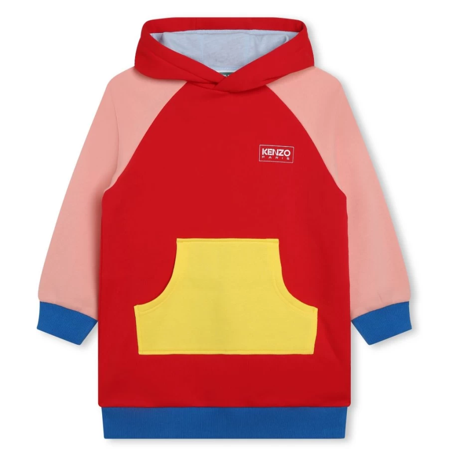 "KIDS21 Red Colour-Block Dress for Kids - Stylish Two-Tone Design"