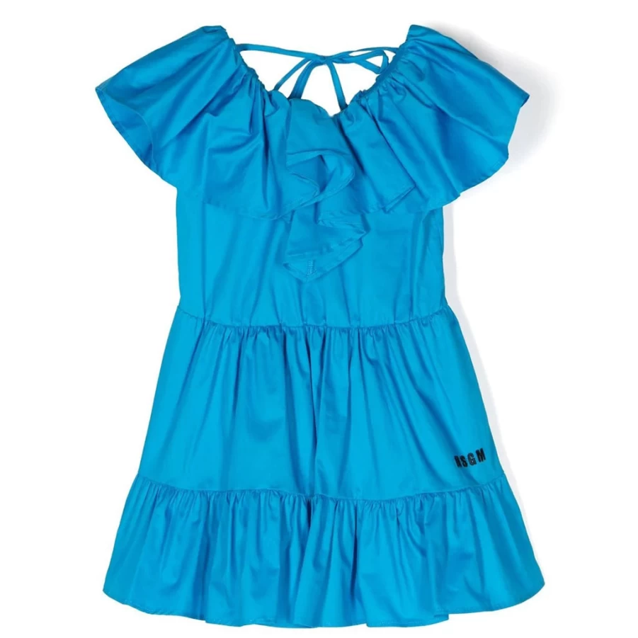 KIDS21 Blue Frills Collar Dress for Girls - Elegant Ruffle Neckline Party Dress