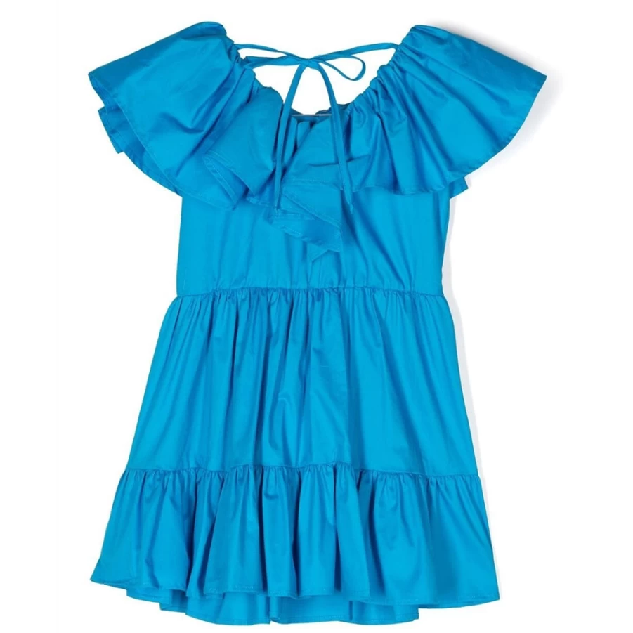 KIDS21 Blue Frills Collar Dress for Girls - Elegant Ruffle Neckline Party Dress