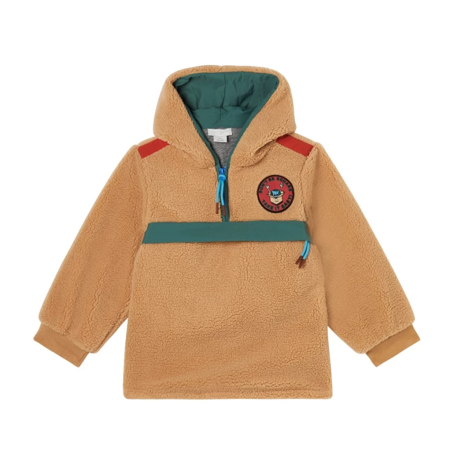 KIDS21 Beige Teddy Bear Jacket with Graphic Patch - Cozy & Stylish Outerwear for Kids