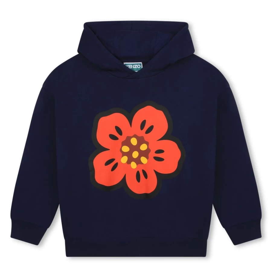 KIDS21 Navy Blue Boke Flower Print Hooded Sweatshirt for Kids