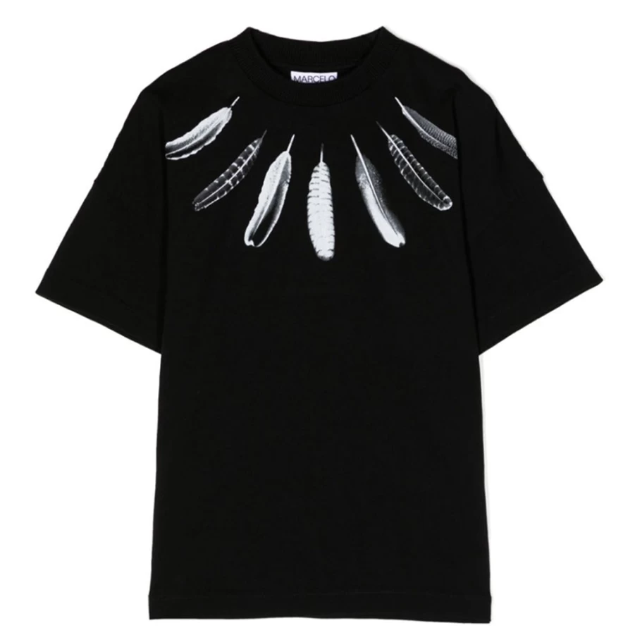 KIDS21 Black Feather Print T-Shirt for Kids - Stylish Wings Design Tee