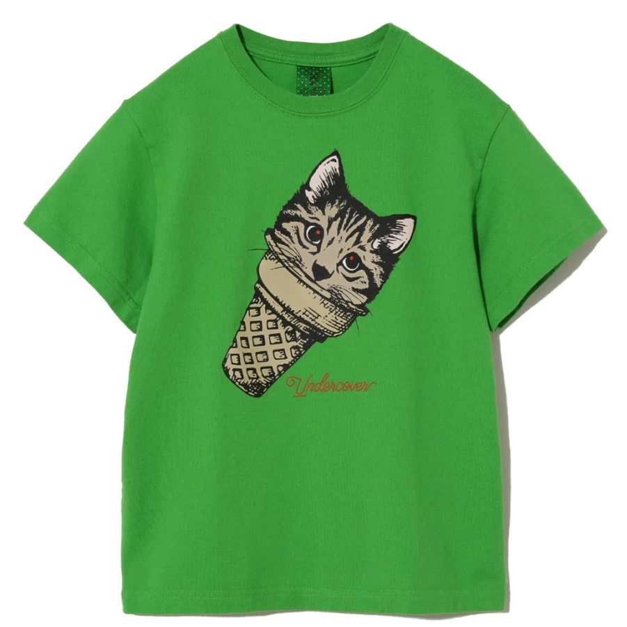 "KIDS21 Green Cat In Cone Funny Animal T-Shirt for Kids"