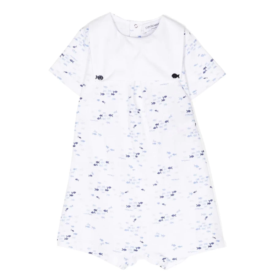 "KIDS21 Light Blue Fishes Print Romper for Kids - Cute Baby Boys & Girls Outfit"