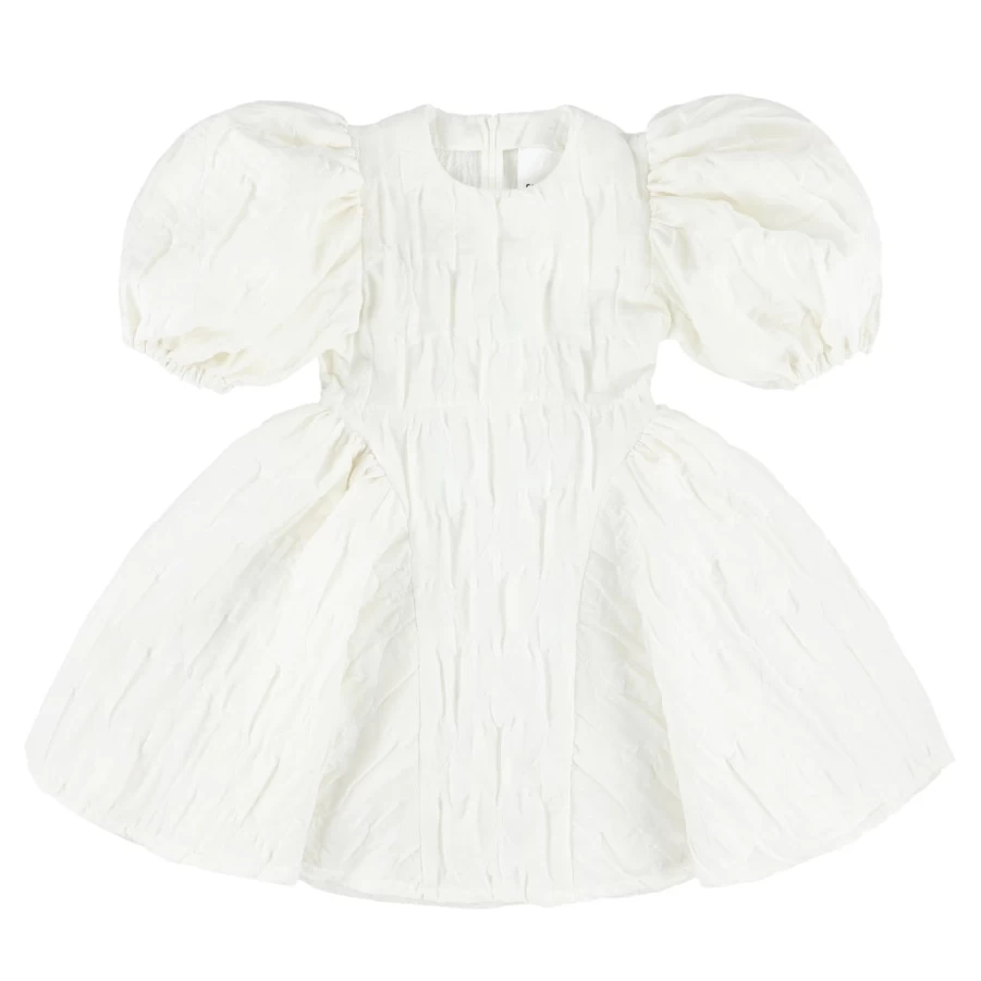 KIDS21 Women's White Puffy Sleeve Dress - Elegant Ruffled Summer Dress