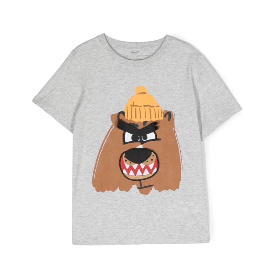 "KIDS21 Grey Bear Graphic T-Shirt for Kids - Soft Cotton Cute Animal Tee"