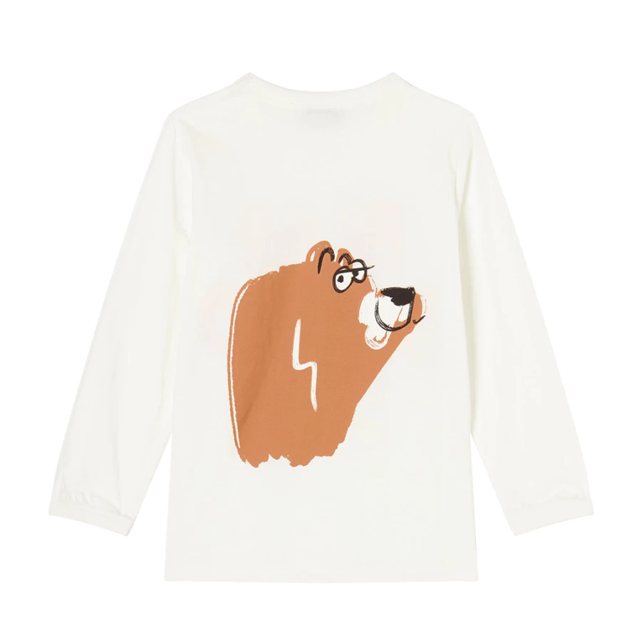 "KIDS21 Ivory Bear Behind Graphic T-Shirt for Kids - Cute Animal Print Tee"