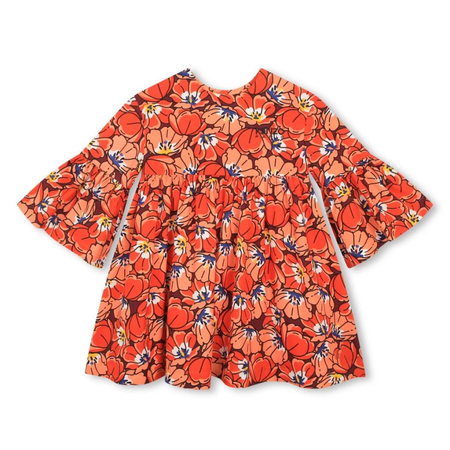 KIDS21 Peach Floral Ikebana Dress for Girls - Elegant Japanese Inspired Kids Dress